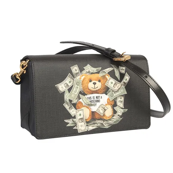 Túi Đeo Chéo Nữ Moschino Black Printed Polyurethane Shoulder Bag Màu Đen - Túi xách - Vua Hàng Hiệu