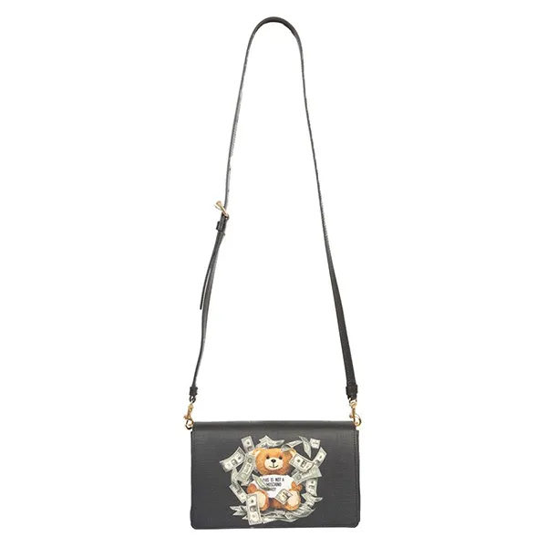 Túi Đeo Chéo Nữ Moschino Black Printed Polyurethane Shoulder Bag Màu Đen - Túi xách - Vua Hàng Hiệu