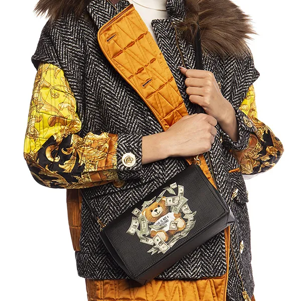 Túi Đeo Chéo Nữ Moschino Black Printed Polyurethane Shoulder Bag Màu Đen - Túi xách - Vua Hàng Hiệu