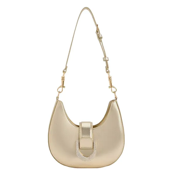 Túi Đeo Vai Nữ Charles & Keith CNK Gabine Metallic Leather Crystal-Embellished Hobo Bag Gold 20271341 Màu Vàng Gold
