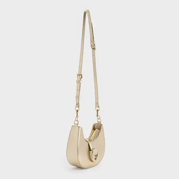 Túi Đeo Vai Nữ Charles & Keith CNK Gabine Metallic Leather Crystal-Embellished Hobo Bag Gold 20271341 Màu Vàng Gold