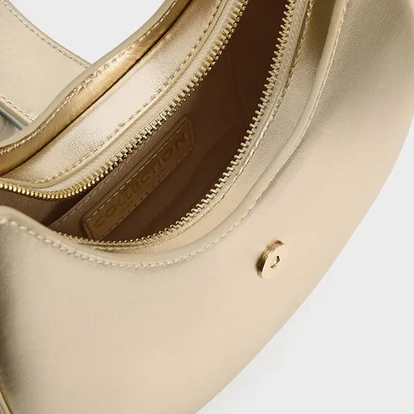 Túi Đeo Vai Nữ Charles & Keith CNK Gabine Metallic Leather Crystal-Embellished Hobo Bag Gold 20271341 Màu Vàng Gold