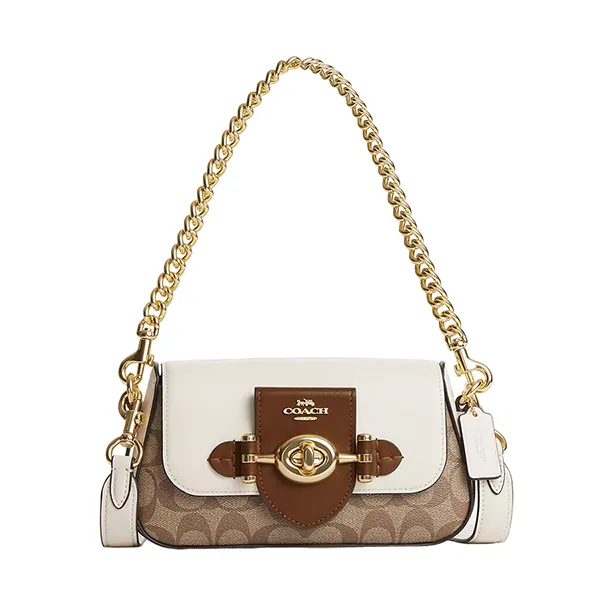 Túi Đeo Vai Nữ Coach Brie Shoulder Bag In Colorblock Signature Màu Nâu Trắng - Túi xách - Vua Hàng Hiệu