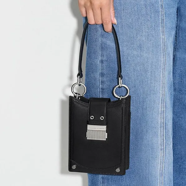 Túi Đựng Điện Thoại Nữ Charles & Keith CNK Winslet Belted Canvas Phone Pouch Black 70840529 Màu Đen