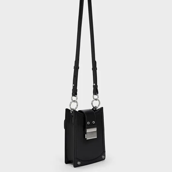 Túi Đựng Điện Thoại Nữ Charles & Keith CNK Winslet Belted Canvas Phone Pouch Black 70840529 Màu Đen