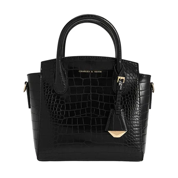 Túi Tote Nữ Charles & Keith CNK Croc-Effect Trapeze Tote Bag Black CK2-30271265-1 Màu Đen