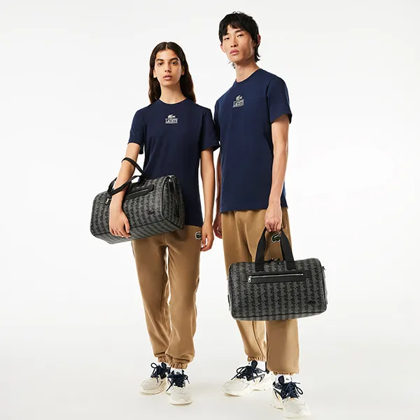 Túi Trống Du Lịch Lacoste Boston Bag Monogram Black Grey NU4259LX Màu Đen Xám - Túi xách - Vua Hàng Hiệu