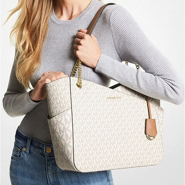 Túi Xách Nữ Michael Kors MK Jet Set Large Logo Shoulder Bag 35F1GTVT3B Màu Trắng - Túi xách - Vua Hàng Hiệu