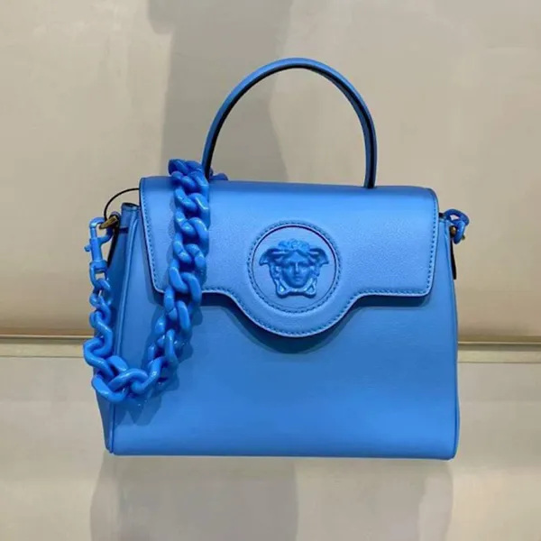 Túi Xách Nữ Versace Calfskin Medium La Medusa Bag DV 898987 Màu Xanh Blue