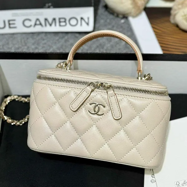 Túi Xách Tay Nữ Chanel Vanity Top Handle Bag Lambskin Beige Màu Kem - 2