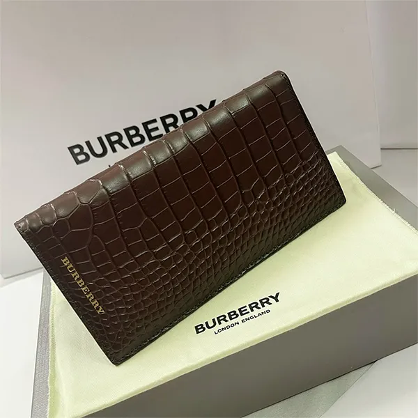 Ví Dáng Dài Burberry Crocodile Leather Long Wallet Brown Màu Nâu - Túi xách - Vua Hàng Hiệu
