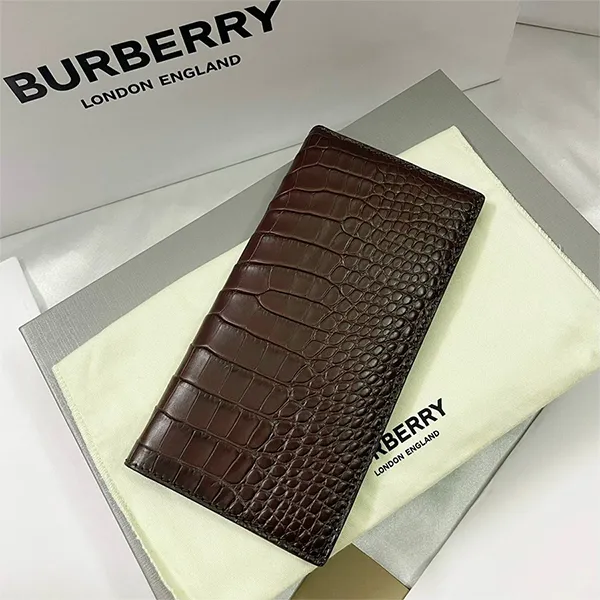 Ví Dáng Dài Burberry Crocodile Leather Long Wallet Brown Màu Nâu - Túi xách - Vua Hàng Hiệu