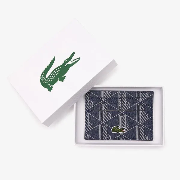 Ví Đựng Thẻ Lacoste The Blend Monogram Print Card Holder NH4484BG Màu Xanh Navy