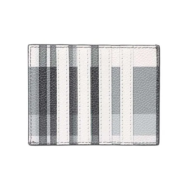 Ví Đựng Thẻ Thom Browne Madras Pebble Grain Leather MAW220A Màu Trắng Xám