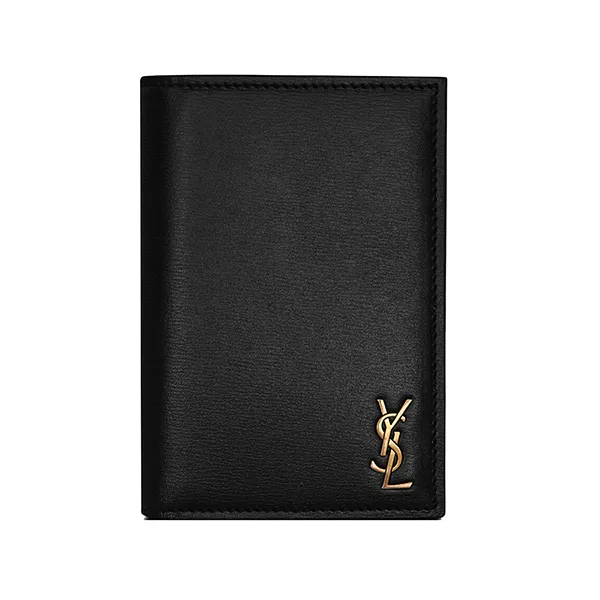 Ví Yves Saint Laurent YSL Tiny Cassandre Credit Card Wallet In Matte Leather Logo Gold Màu Đen - Túi xách - Vua Hàng Hiệu