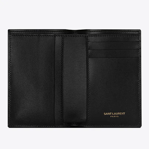 Ví Yves Saint Laurent YSL Tiny Cassandre Credit Card Wallet In Matte Leather Logo Gold Màu Đen - Túi xách - Vua Hàng Hiệu
