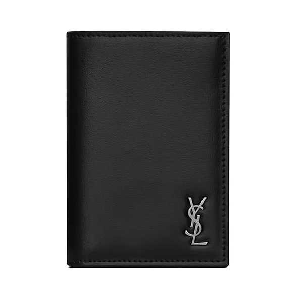 Ví Yves Saint Laurent YSL Tiny Cassandre Credit Card Wallet In Matte Leather Logo Silver Màu Đen - Túi xách - Vua Hàng Hiệu
