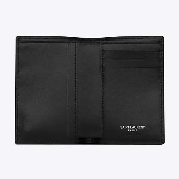 Ví Yves Saint Laurent YSL Tiny Cassandre Credit Card Wallet In Matte Leather Logo Silver Màu Đen - Túi xách - Vua Hàng Hiệu