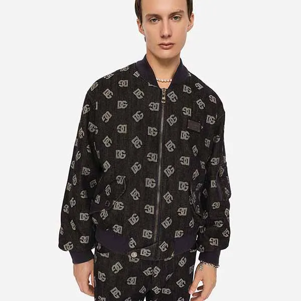 Áo Bomber Nam Dolce & Gabbana D&G Stretch Jacquard Jacket Màu Đen Hoạ Tiết
