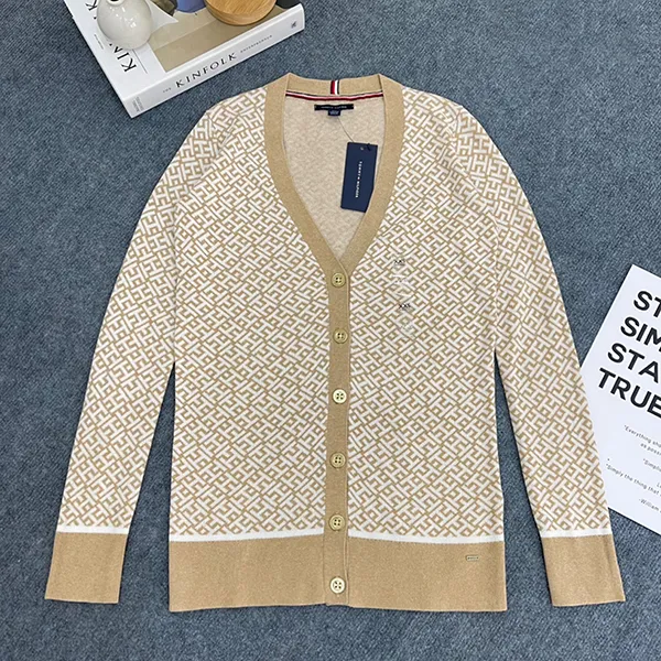 Áo Cadigan Nữ Tommy Hilfiger Women Beige Brand Monogram Patterned Weave Sweater Màu Be Size XXS - Thời trang - Vua Hàng Hiệu