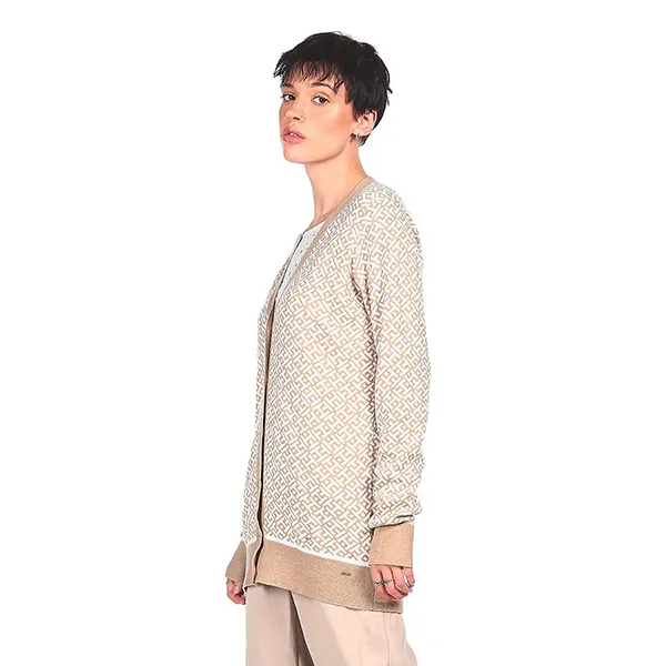 Áo Cadigan Nữ Tommy Hilfiger Women Beige Brand Monogram Patterned Weave Sweater Màu Be Size XXS - Thời trang - Vua Hàng Hiệu