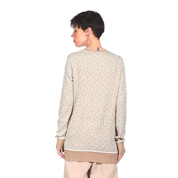 Áo Cadigan Nữ Tommy Hilfiger Women Beige Brand Monogram Patterned Weave Sweater Màu Be Size XXS - Thời trang - Vua Hàng Hiệu