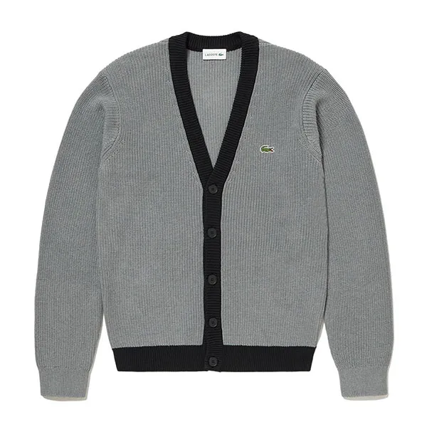 Áo Cardigan Lacoste Men's Knit Hybrid Waffle Knit Cardigan AH147 - 031 Màu Ghi Size 2
