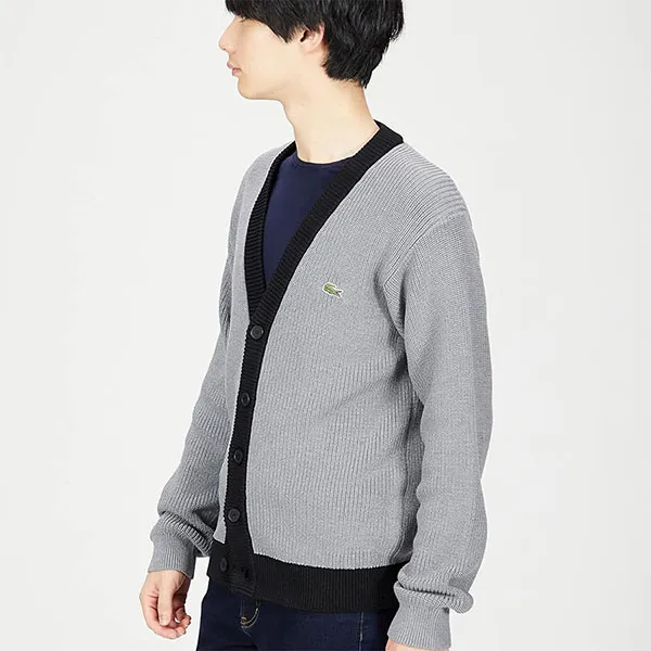 Áo Cardigan Lacoste Men's Knit Hybrid Waffle Knit Cardigan AH147 - 031 Màu Ghi Size 2