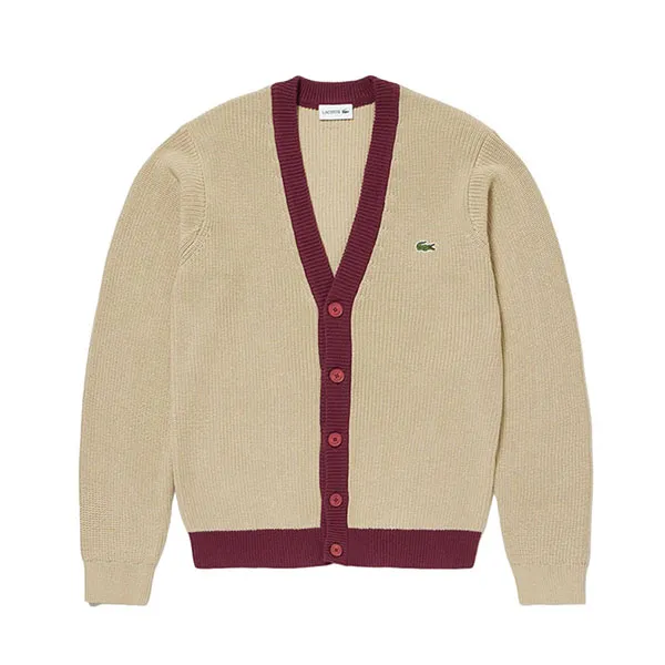 Áo Cardigan Nam Lacoste Men's Knit Hybrid Waffle Knit Cardigan AH147 - ZS1 Màu Be Size 3 - Thời trang - Vua Hàng Hiệu