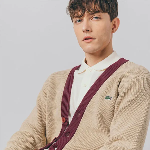 Áo Cardigan Nam Lacoste Men's Knit Hybrid Waffle Knit Cardigan AH147 - ZS1 Màu Be Size 3 - Thời trang - Vua Hàng Hiệu