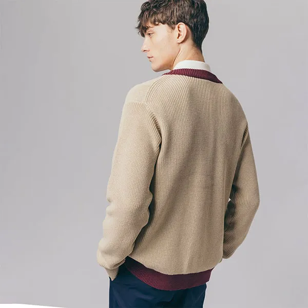 Áo Cardigan Nam Lacoste Men's Knit Hybrid Waffle Knit Cardigan AH147 - ZS1 Màu Be Size 3 - Thời trang - Vua Hàng Hiệu