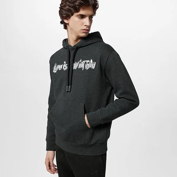 Áo Hoodie Louis Vuitton LV 1AF382 Printed Cotton Màu Xám Đậm