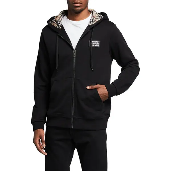 Áo Hoodie Nam Burberry Men's Sweat Zip-Front W Check Mesh Detail Màu Đen