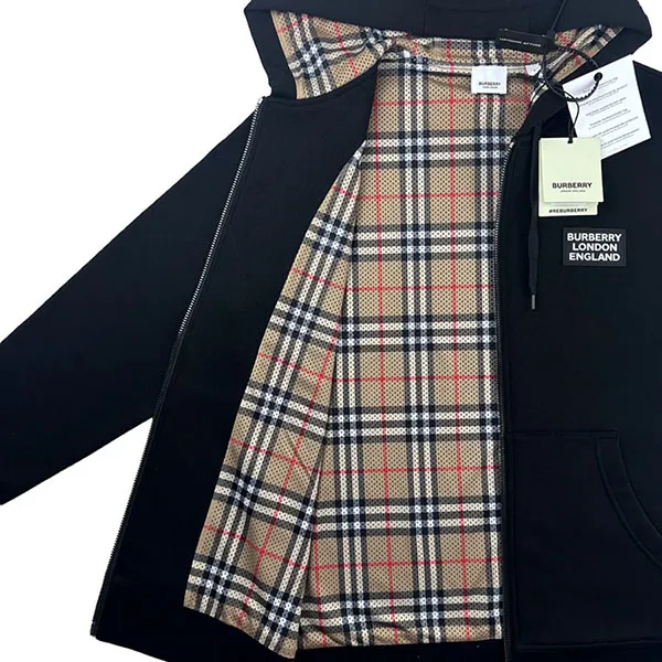 Áo Hoodie Nam Burberry Men's Sweat Zip-Front W Check Mesh Detail Màu Đen