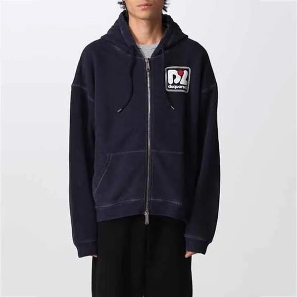 Áo Hoodie Nam Dsquared2 Cotton Retro Zip S71HG0121S25463478 Màu Xanh Đậm