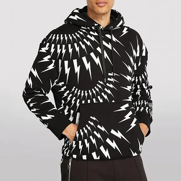 Áo Hoodie Nam Neil Barrett All-Over Crazy Bolts Popover BJS011S Màu Đen Trắng Size XS