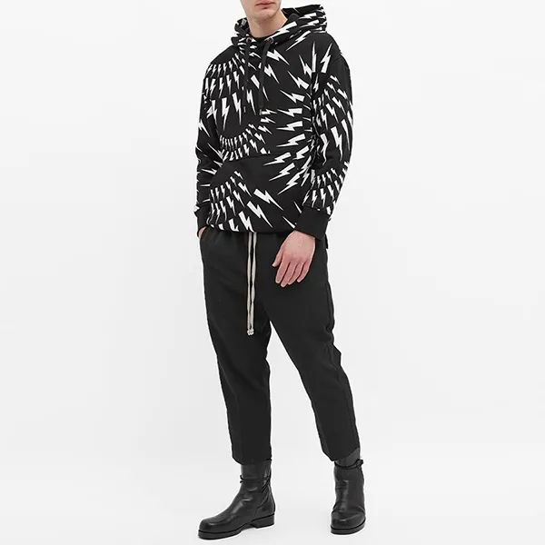 Áo Hoodie Nam Neil Barrett All-Over Crazy Bolts Popover BJS011S Màu Đen Trắng Size XS