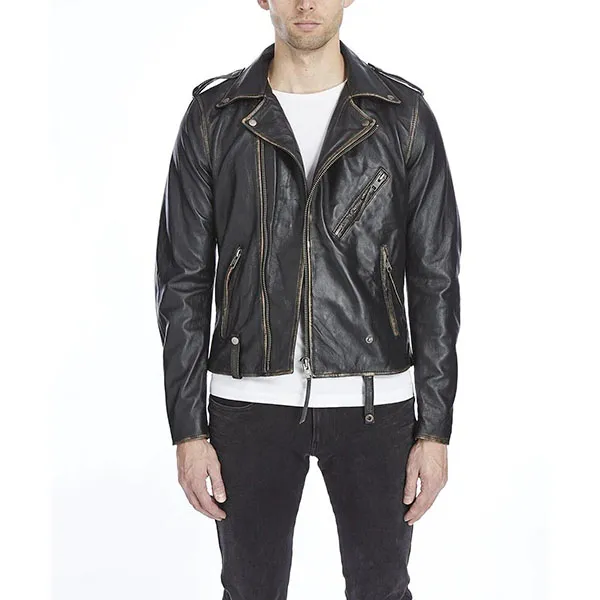 Áo Khoác Da Bolongaro Black Vintage Antique Leather Biker Jacket Màu Đen Size S