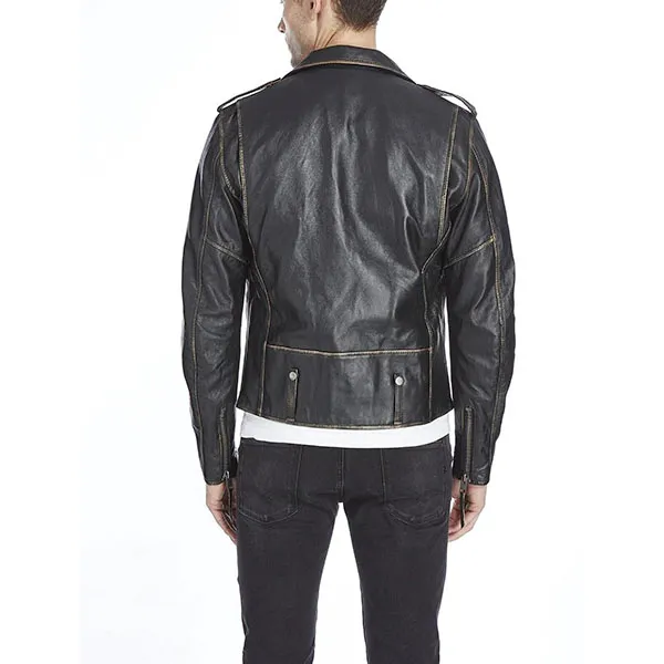 Áo Khoác Da Bolongaro Black Vintage Antique Leather Biker Jacket Màu Đen Size S