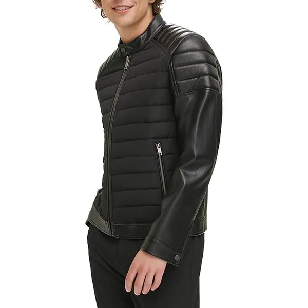 Áo Khoác Nam DKNY Men's Mixed Media Faux Leather Puffer Motocros Racer Jacket DX0MU014 BLK Màu Đen Size M - Thời trang - Vua Hàng Hiệu