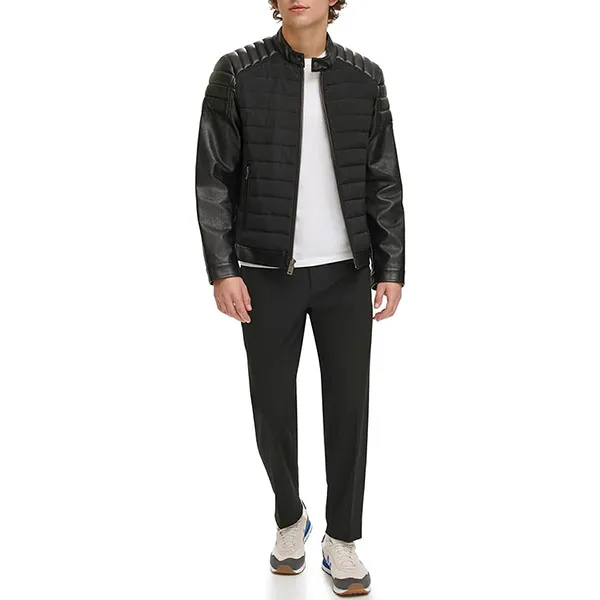 Áo Khoác Nam DKNY Men's Mixed Media Faux Leather Puffer Motocros Racer Jacket DX0MU014 BLK Màu Đen Size M - Thời trang - Vua Hàng Hiệu
