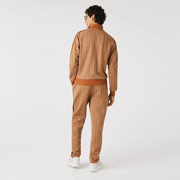 Áo Khoác Nam Lacoste Men's Regular Fit Monogram Print Zip Sweatshirt SH0072 - ZWM Màu Nâu Size 3