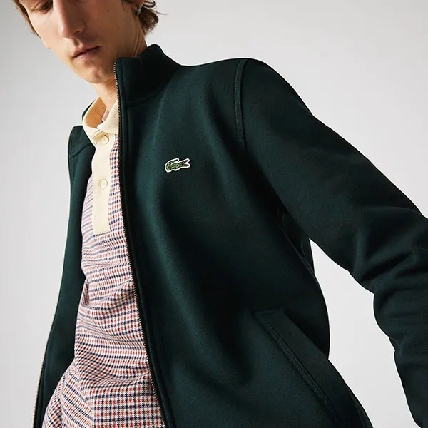 Áo Khoác Nam Lacoste Men's Zip Up Pique Fleece Jacket SH2178-51-YZP Màu Xanh Green