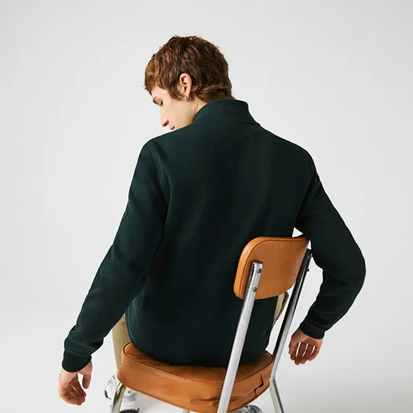 Áo Khoác Nam Lacoste Men's Zip Up Pique Fleece Jacket SH2178-51-YZP Màu Xanh Green