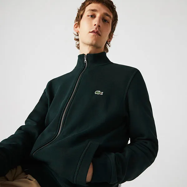 Áo Khoác Nam Lacoste Men's Zip Up Pique Fleece Jacket SH2178-51-YZP Màu Xanh Green