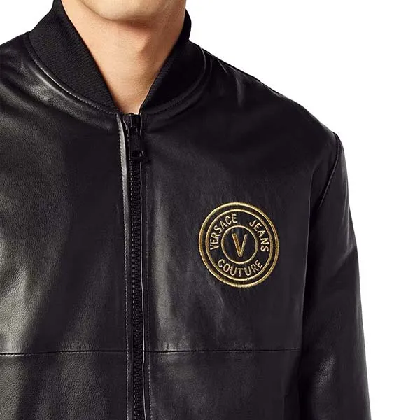 Áo Khoác Nam Versace Jeans Couture Leather Logo Embroidered 73GAVP07 Màu Đen Size 46