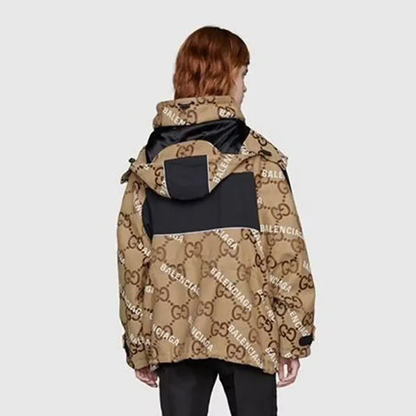 Áo Khoác Unisex Gucci GC X Balenciaga The Hacker Project Jumbo GG Jacket Màu Nâu Hoạ Tiết