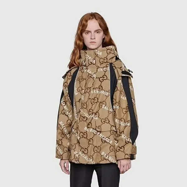 Áo Khoác Unisex Gucci GC X Balenciaga The Hacker Project Jumbo GG Jacket Màu Nâu Hoạ Tiết