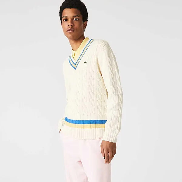 Áo Len Lacoste Classic Fit V Neck Sweater Màu Kem - Thời trang - Vua Hàng Hiệu