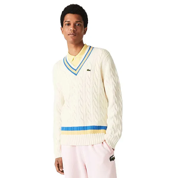 Áo Len Lacoste Classic Fit V Neck Sweater Màu Kem - Thời trang - Vua Hàng Hiệu